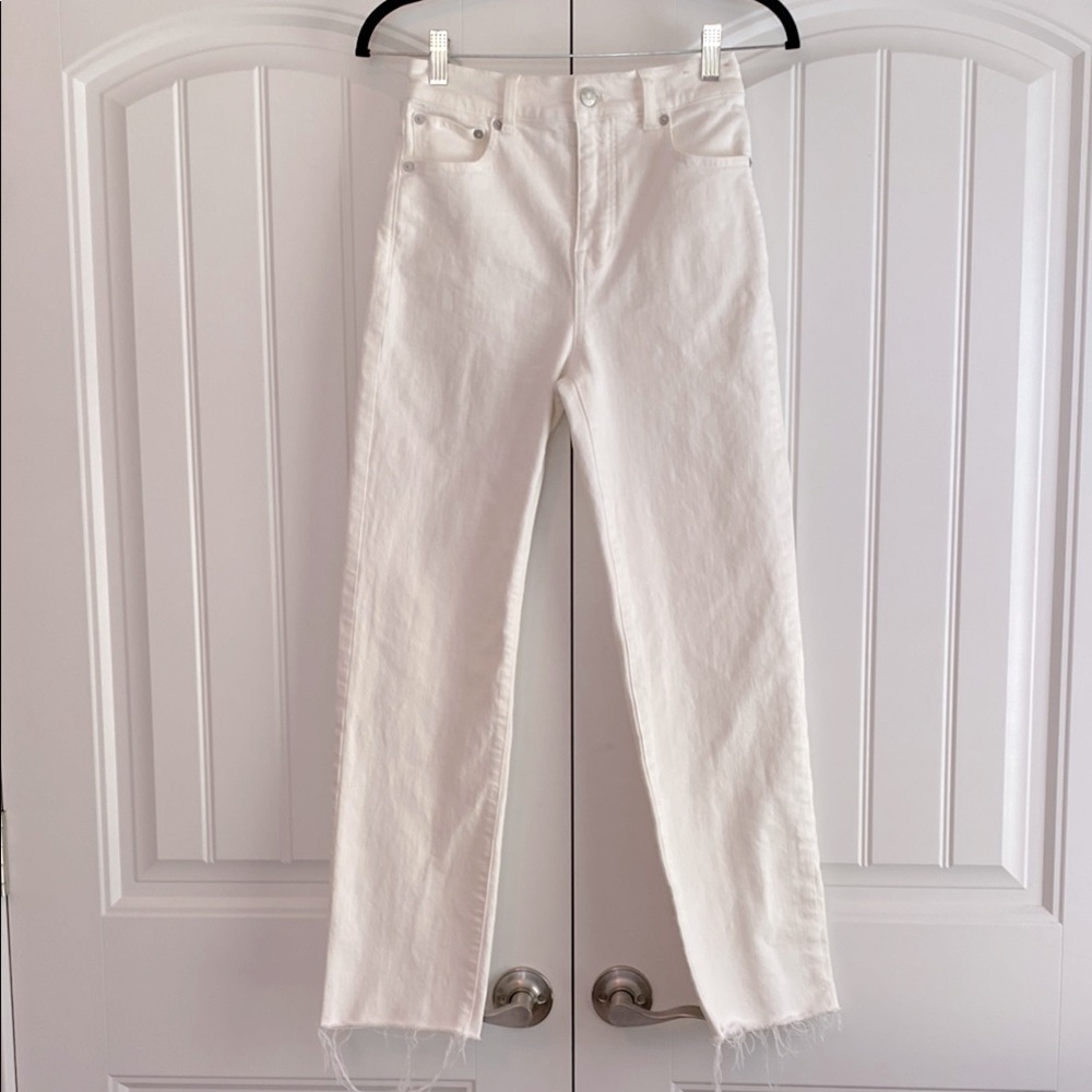 Madewell 90s Straight‎ Crop Jeans Women's 23 White Stretch Denim Raw Hem Y2K EUC